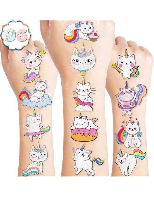 Shimmerz 60 Tatuajes Temporales De Gatos Para Niños | 10 Hojas De Adhesivos Amigables Con La Piel | Regalos Y Decoración De Fiestas