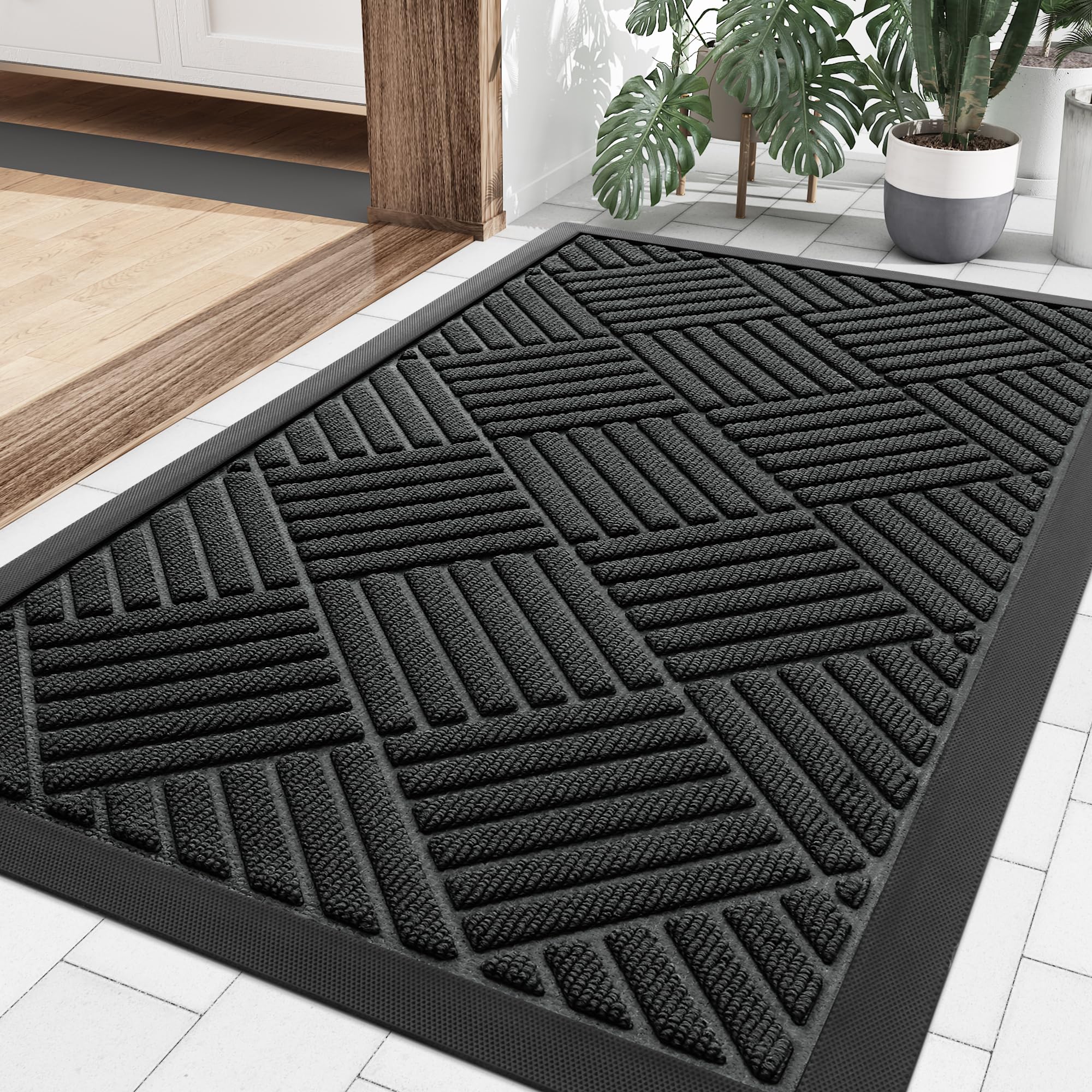 Photo 1 of Smiry Front Door Mat Outside Entrance, Heavy Duty Outdoor Indoor Natural Rubber Doormat, Non Slip, Trap Dirt and Moisture, Easy Clean, Low Profile Patio Porch Entryway Mat, 29.5x17, Black