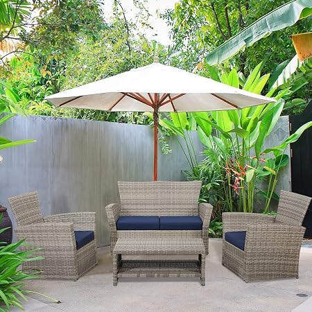 Amazon Com Laurel Canyon Outdoor Patio Furniture 4 Piece Wicker Conversation Sets Rattan Sectional Sofa Couch With Cushions And Coffee Table For Porch Deck Grey Garden Outdoor