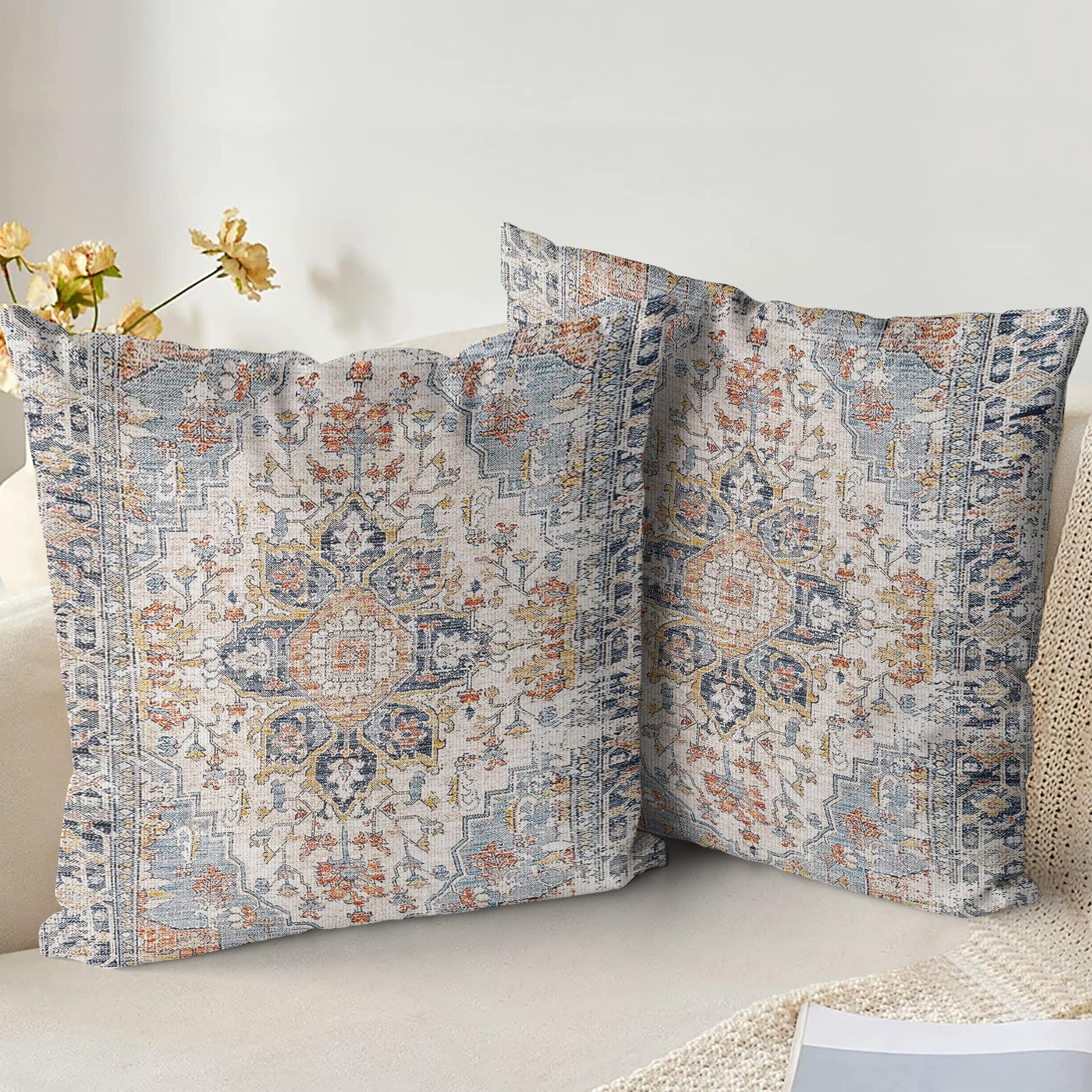 XPHZZL Pack of 2 Soft Decorative Cushion Covers 50cm x 50cm cm Square Throw Pillow Case Bohemian Style Pillowcases for Sofa Bedroom Outdoor Patio Garden Blue/Grey with Invisible Zipper 20x20 Inch
