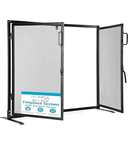 Plow & Hearth Schermo Paraschegge Per Camino In Acciaio E Rete – Design Cabina Montana Tagliata Laser, Porta Singola Con Chiusura Magnetica, Nero, 44x32,5x33,8 Cm - 4