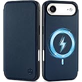 SHIELDON Slim Wallet Case for iPhone Air 6.5-inch 5G 2025 | Genuine Leather, Wireless Charging, Flip Magnetic Closure, RFID Blocking Credit Card Slot, Shock Absorbing Cover - Navy Blue