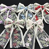 5PCS Lace Hair Bows with Embroidered Flowers - Bowknots, Barrettes, and Hair Clips with Long Tails for Women