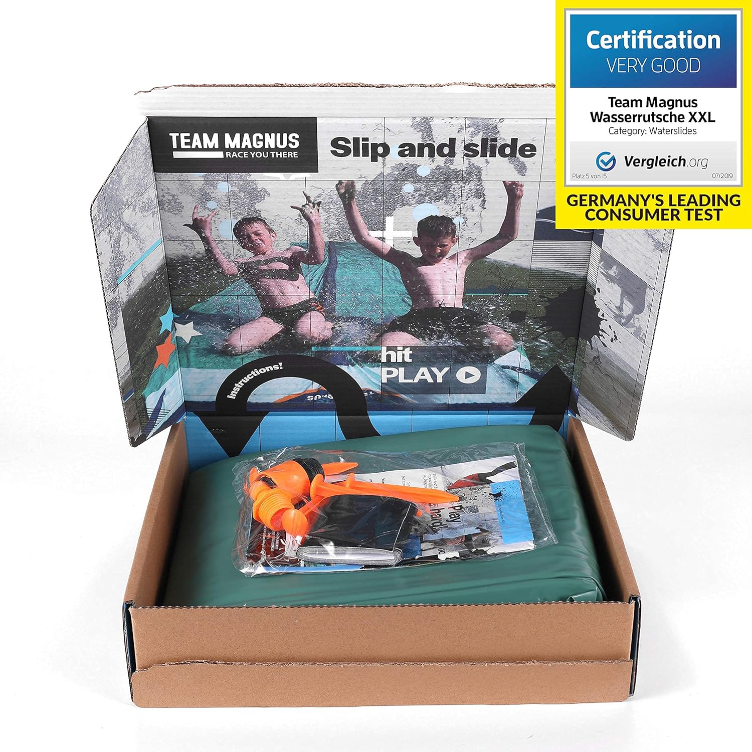 TEAM MAGNUS Water Slide - Central Sprinkler and XL Crash pad for Backyard Races: Home & Kitchen