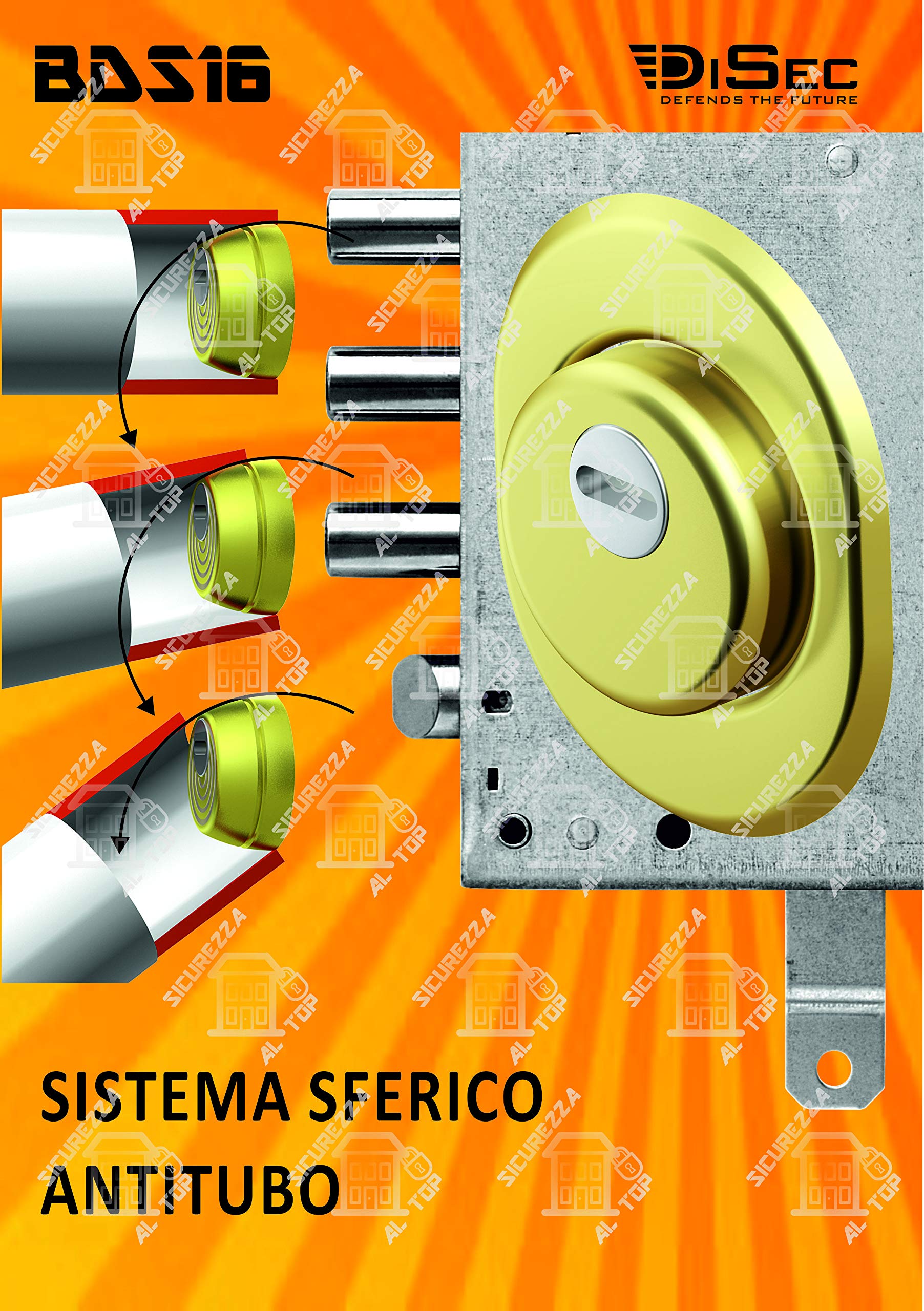 Disec Bds16D1P Defender Lock Sferick Polished Brass, 25mm