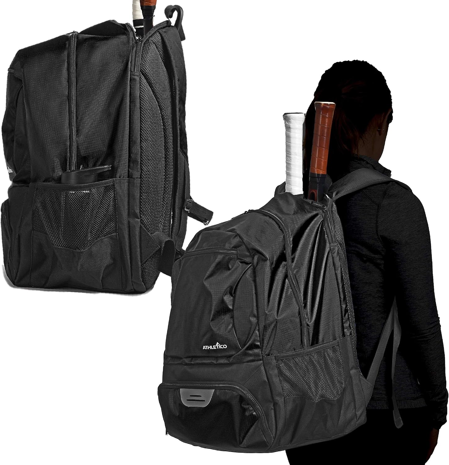 Athletico Premier Tennis Backpack - Tennis Bag Holds 2 Rackets in Padded Compartment | Separate Ventilated Shoe Compartment | Tennis Bags for Men or Women (Black) : Sports & Outdoors