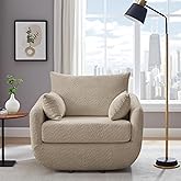 UNUQLIVCO 360° Swivel Accent Armchair, 39.3" Oversized, Sherpa Boucle Fabric Sofa Chair with Removable Back & Arm Pillows, Sw