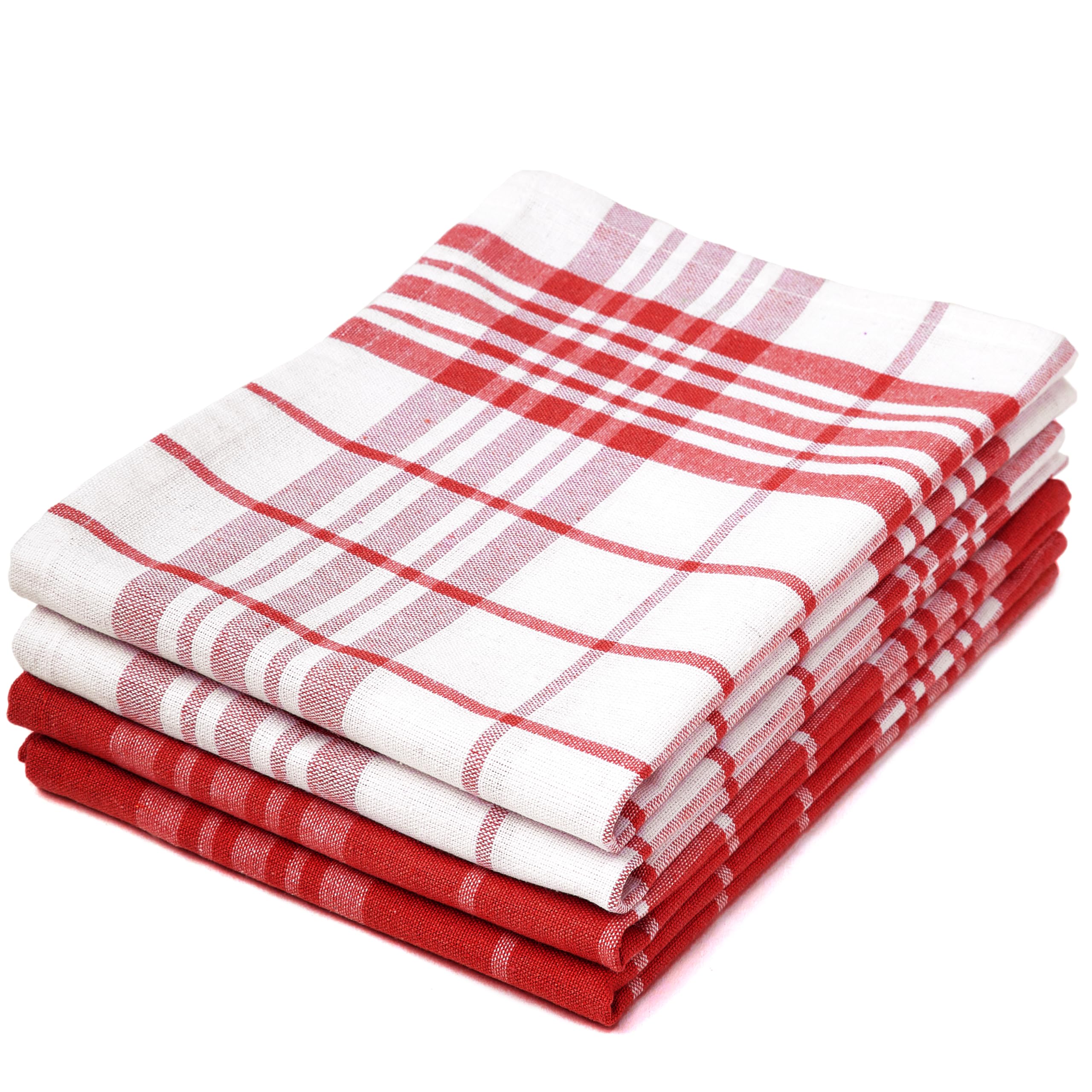 Encasa XO Kitchen Towels and Dish Cloths Sets | Red Non-terry Highly Absorbent Cotton Terry Towels | 70x45 cm | Multipurpose for Washing Dishes and Cleaning Pack of 4