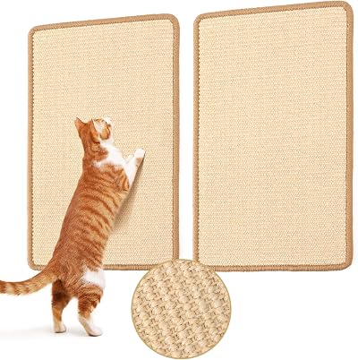 FUKUMARU Cat Scratching Mat 2 Packs 50x30 cm Natural Sisal Floor Wall Scratcher
