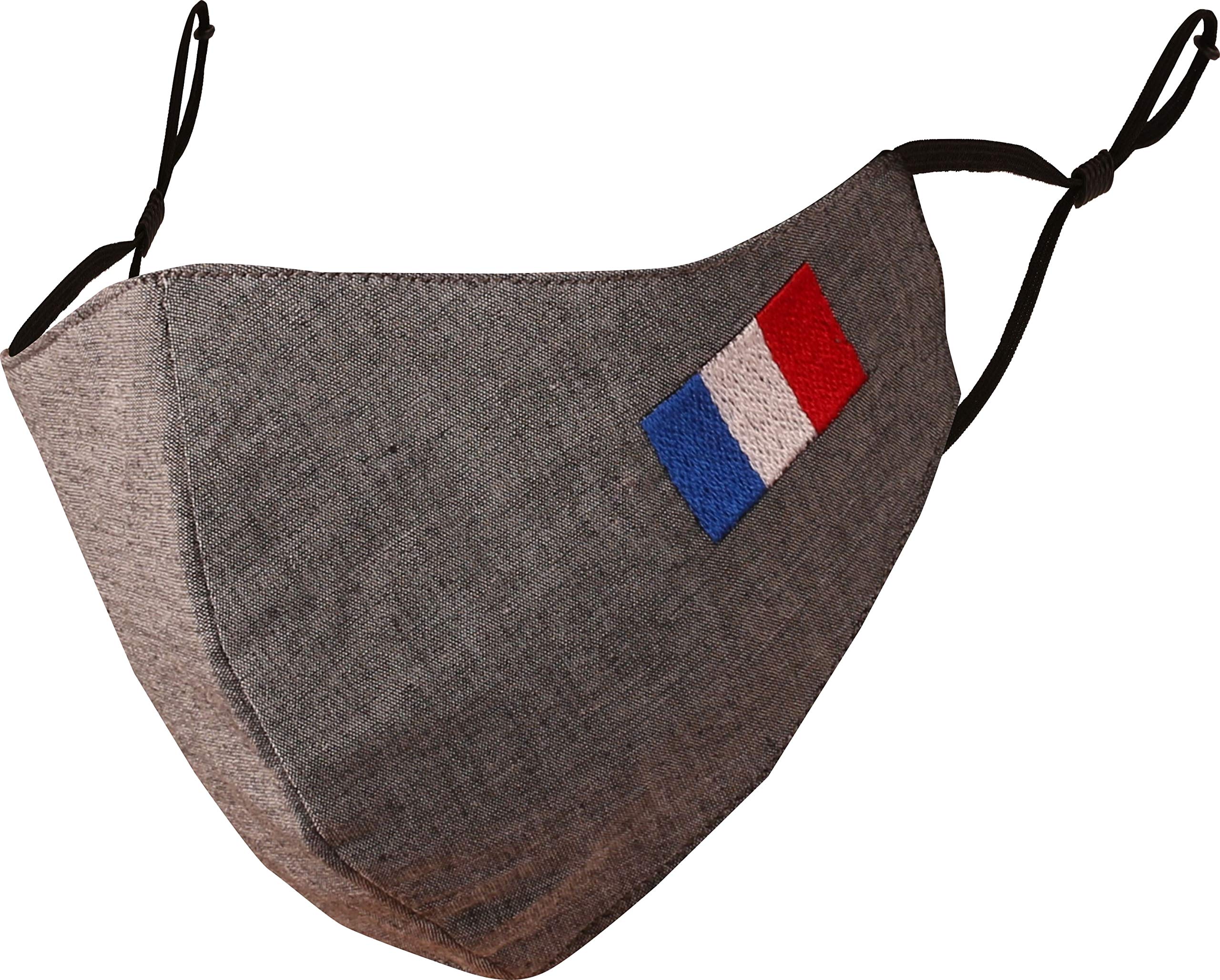 Touchstone Kids French Flag embroidered 3 layer cotton face masks reusable machine washable adjustable for children. (Pack of 1). Grey — image 1