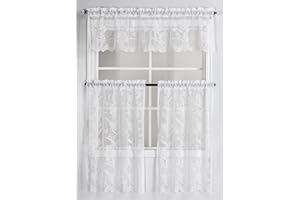 A.T.I Floral Lace Kitchen Curtains and Valance | Set of 3 Pieces Balanced Floral Lace Curtain Small Drapes for Window Farmhou