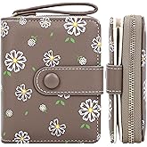Farcauo Womens Wallet Cute Small Wallets for Women Brown Women's Wallet Kawaii Flower Card Wallets for Women Ladies