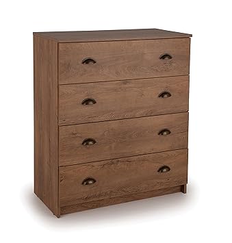 Home Source Dark Oak 4 Drawer Chest Of Drawers With Metal Handles