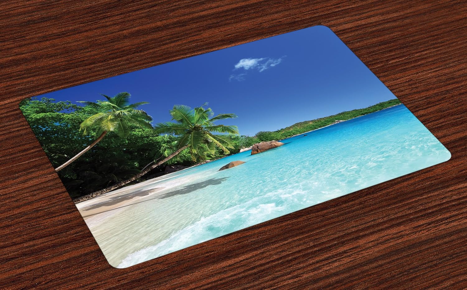 Ambesonne Ocean Place Mats Set of 4, Sunny Horizon Skyline Water Isolated Beach at