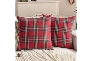 FUTEI Christmas Red Plaid Throw Pillow Covers 18x18 Inch Set of 2 Buffalo Check Holiday Decorative Cushion Case Farmhouse Home Decor for Couch Bed Living Room