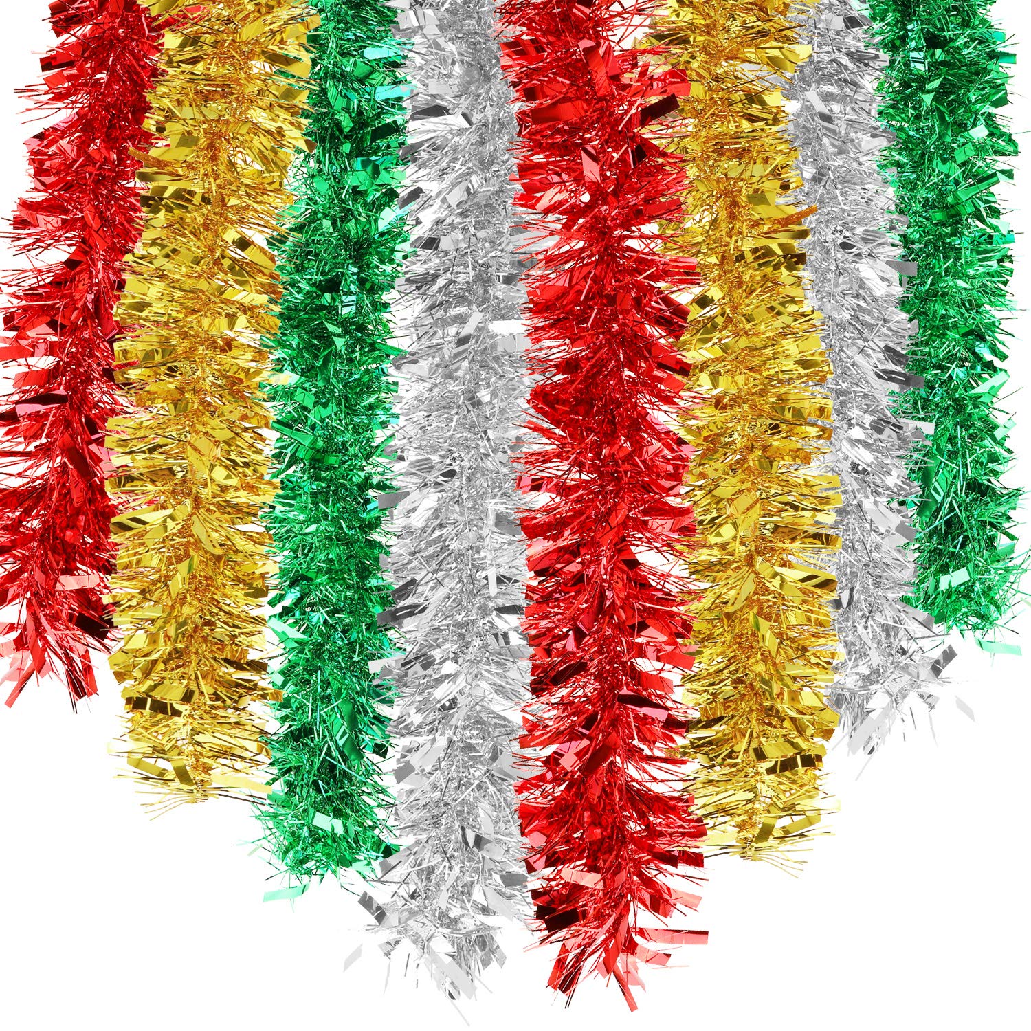 HOWAF 8Pcs 14M Christmas Tinsel Garland, Red, Silver, Gold, Green Christmas Chunky Tinsel Garland Christmas Tree Tinsel Decorations for Xmas Holiday Indoor Outdoor Party Decor