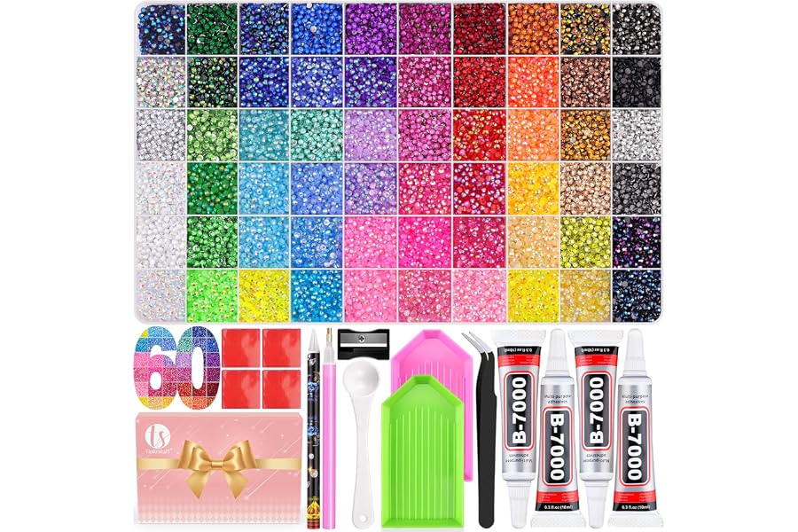 TINKRSTUFF 50000Pcs 60 Colors Jelly Rhinestones Bedazzling Kit | All-in-One Bedazzler Kit, Multicolors Gems, 4Pcs B7000 Jewelry Glue, Diamond Art Tools, for Shoes Books Crafts Nail Art
