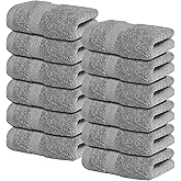 Infinitee Xclusives Luxury Wash Cloths for Showering [13x13] – 100% Cotton Washcloths [Pack of 12], Soft and Absorbent Face Towels for Bathroom Wash Clothes, Gym, and Spa (Charming Grey)