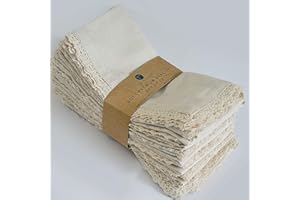 Fingercraft Dinner Napkin Cotton Linen 12 Pack Vintage Rustic Premium Quality Mitered Corners Napkin Cloth with Elegant Lace for Everyday Use, are Pre Shrunk and Good Absorbency with Lace Ivory