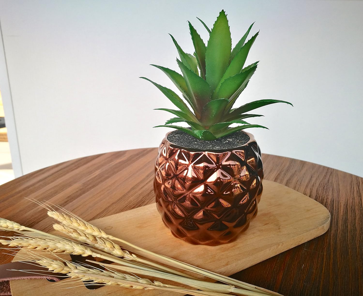 Porcelain Potted Artificial Succulent 7.8" Pineapple Home Decor Office Plant (Rose Gold) -