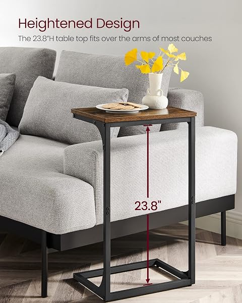 VASAGLE C-SHAPED END TABLE, SET OF 2, SIDE TABLE FOR SOFA, COUCH TABLE WITH METAL FRAME, SMALL TV TRAY TABLE FOR LIVING ROOM, BEDROOM, RUSTIC BROWN AND BLACK ULET355B01