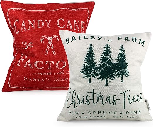 Amazon Com Auldhome Christmas Throw Pillow Covers Set Of 2