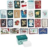 Hallmark Boxed Christmas Card Assortment with Keepsake Box (48 Cards and Envelopes) Angels, Santa, Penguins, New Year, Snowmen, Ornaments