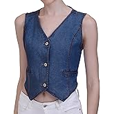 V VOCNI Womens Denim Vest V Neck Sleeveless Button Down Jean Vests Top Waistcoat Vest