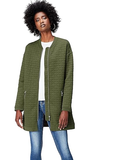 FIND Bomberjacke Damen langer Schnitt und gestepptes Muster