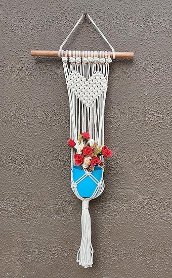 VAH Macrame Cotton Plant Hanger Rope Wall Hanging Flower Pot Holder Without Plant Container Set ( Heart)