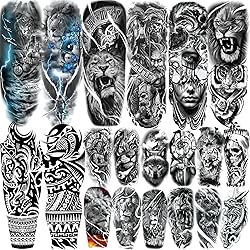 20 Sheets Lion Extra Full Arm Temporary Tattoos For