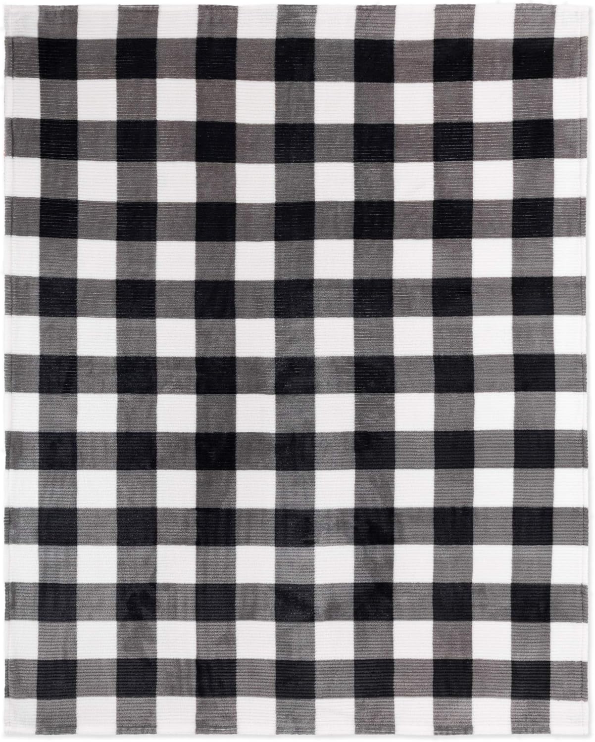Safdie & Co. Flannel Printed Ribbed 50x60 White Plaid Ultra Soft Throw, Black - 65903.Z.06: Home & Kitchen