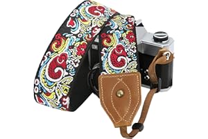 Padwa Lifestyle 2" Wide Classic Crazy Horse Art Cowhide Head Camera Strap - Jacquard Embroidery Floral Vintage Camera Straps for Photographers Gift, Adjustable Shoulder Neck Strap Fits DSLR Cameras