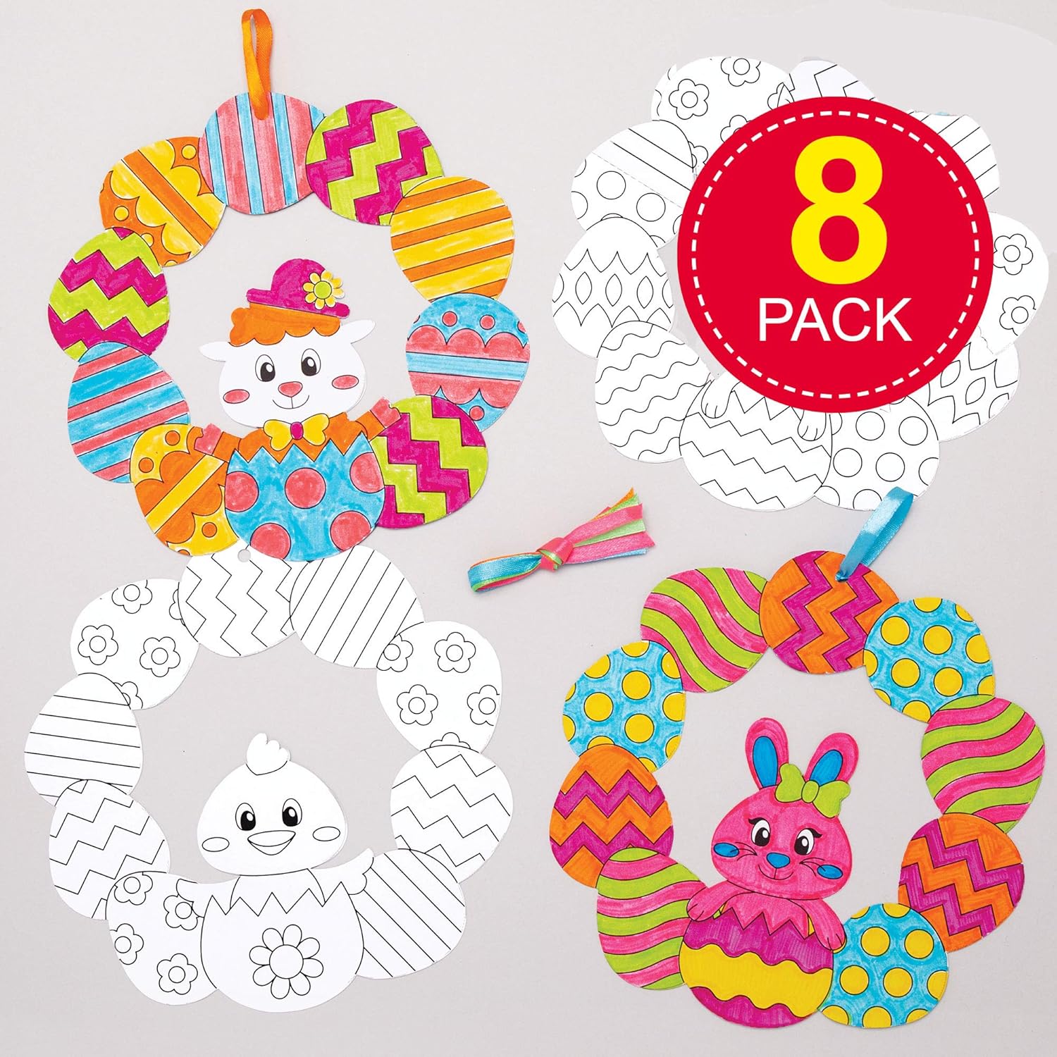 Baker Ross AT528 Easter Colour In Wreaths - Pack of 8, Creative Art And Craft Supplies For Kids To Make And Decorate - Image 3