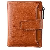 Bveyzi Women's Small Leather RFID Blocking Bifold Zipper Pocket Wallet Ladies Credit Card Slots Purse with id Window