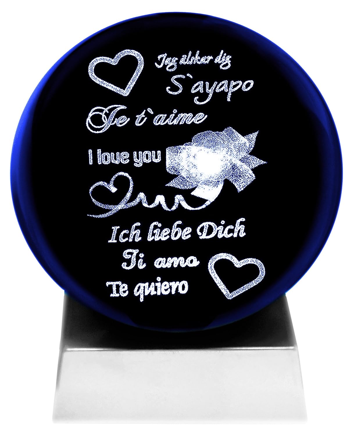 Sfera Luminosa Cambiacolore 3d In Cristallo Con La Scritta