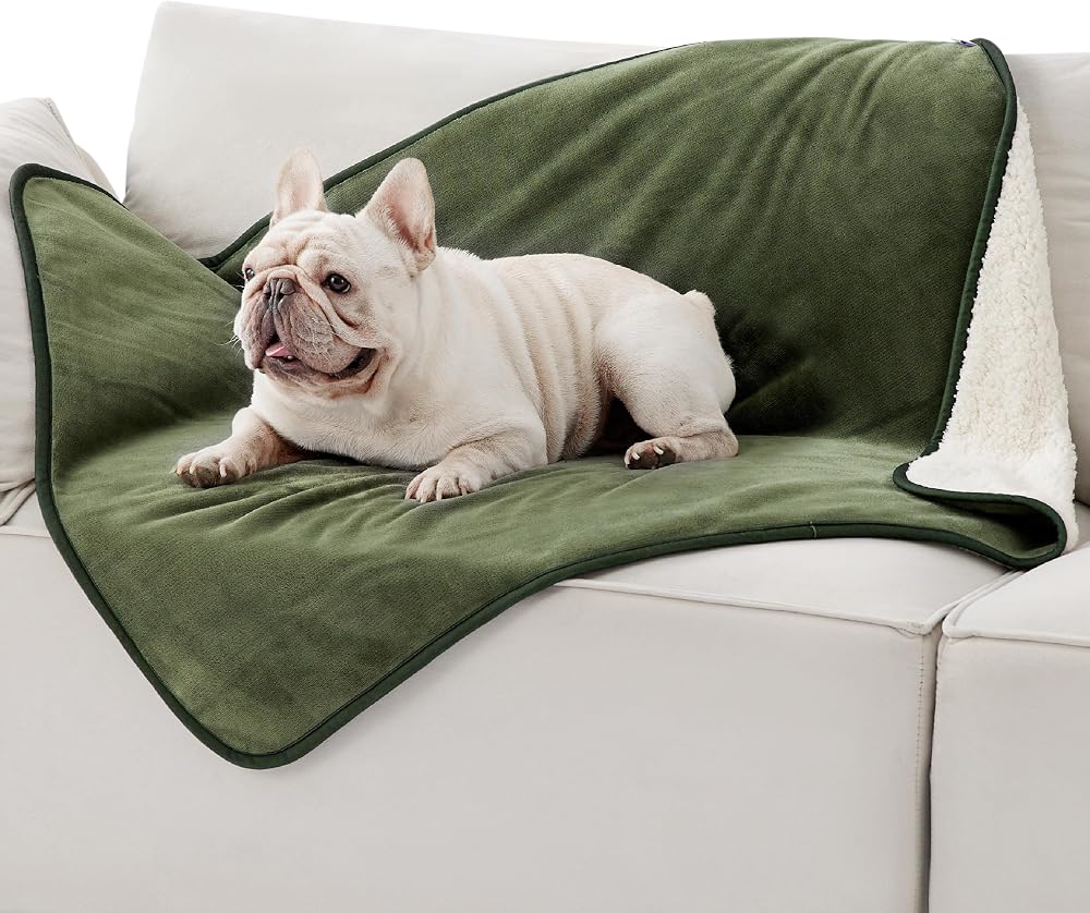 LE SURE Waterproof Dog Blanket 100x80cm Fleece Bed Throw Olive Green