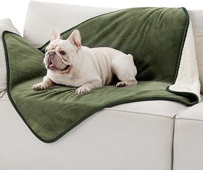 LE SURE Waterproof Dog Blanket 100x80cm Fleece Bed Throw Olive Green