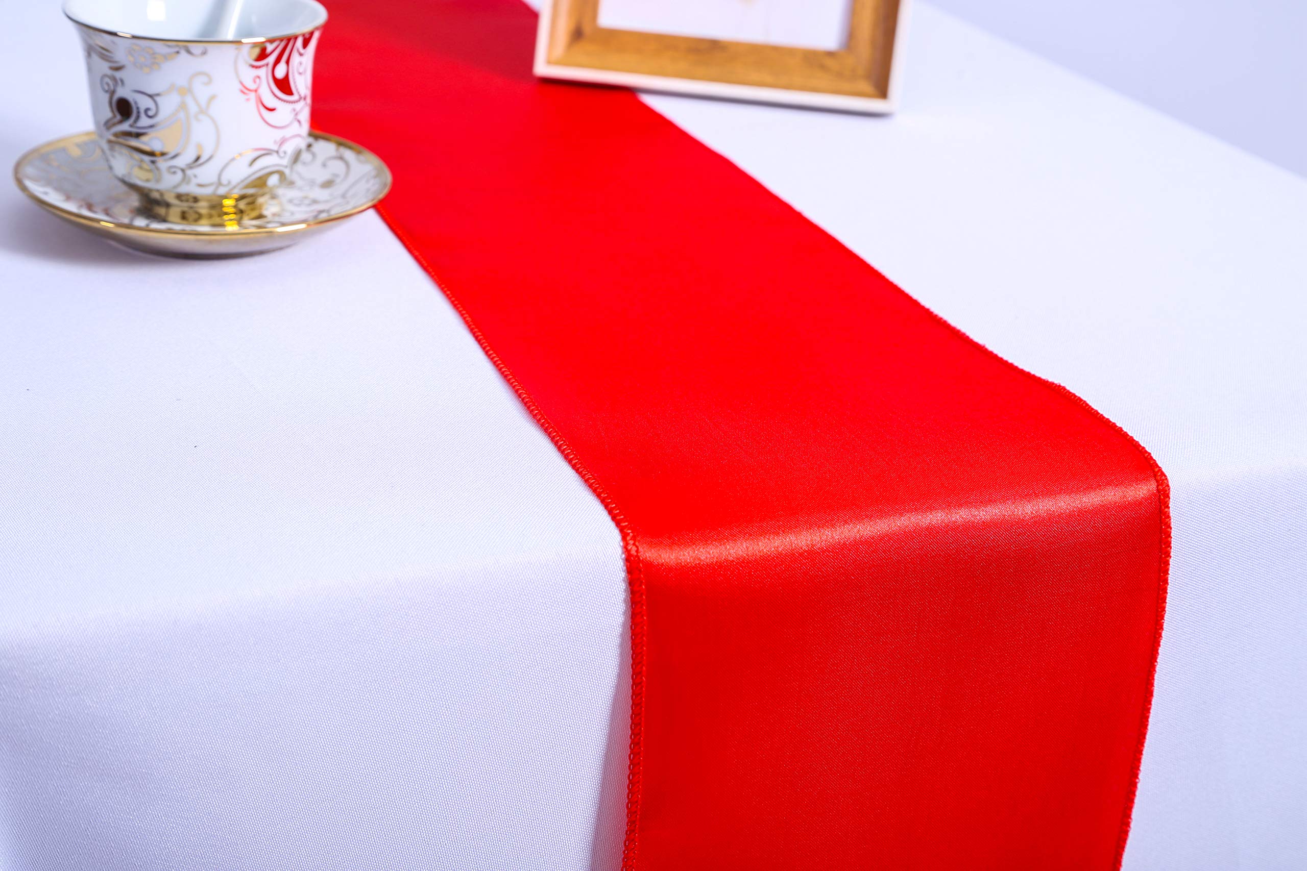 Namvo Pack of 10 Satin Table Runners 12 x 108 inch for Wedding, Reception and Any Party(Red)