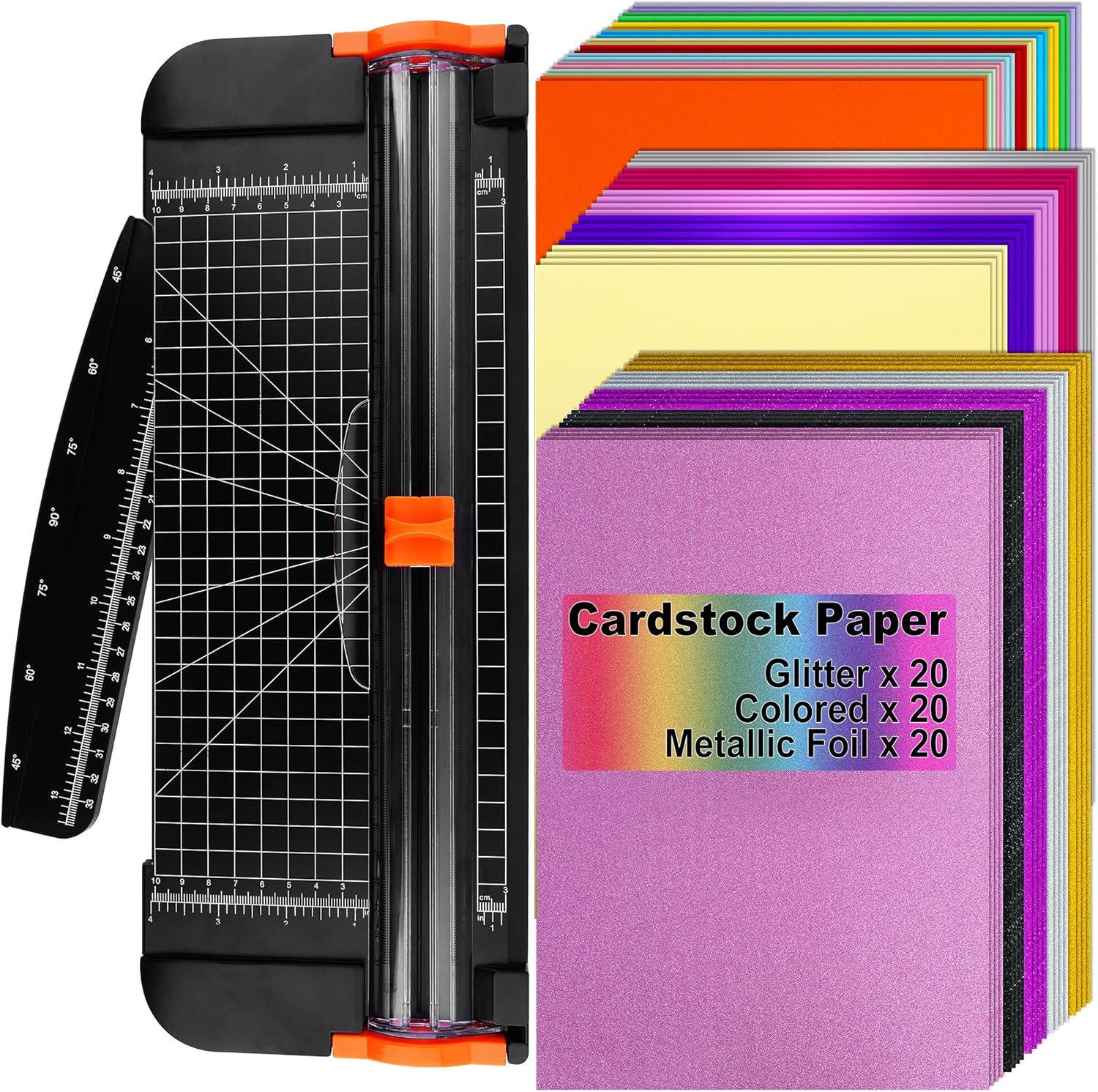 HIRALIY Glitter Cardstock Paper Cutter Bundle, 60 Sheets Assorted A4 Glitter Sheets Metallic Foil Paper with Colored Craft Cardstock for Party Decor Scrapbook Origami Circuit Maker : Office Products