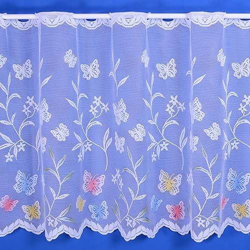 Café Voile Curtain Panel, Embroidered Kitchen Net Curtains, Daisy