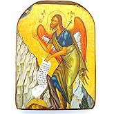 Iconsgr Handmade Wooden Greek Christian Orthodox Wood Icon of Saint John The Baptist / MP2