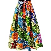 HongyuAmy Women's African Print High Waist Pleated A Line Long Maxi Skirts with Pockets