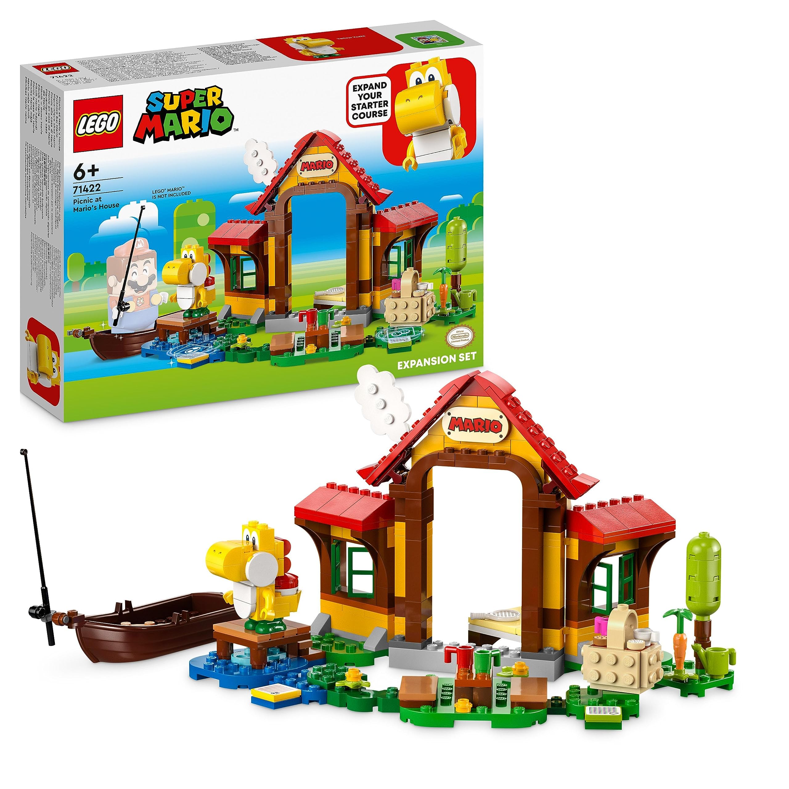 LEGO Super Mario Picnic at Mario's House Expansion Set, Buildable Toy with Yellow Yoshi Figure, Gift Idea for Kids, Boys, Girls Aged 6 Plus, Combine with Starter Course 71422