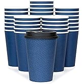 Glowcoast Disposable Coffee Cups With Lids - 12 oz Togo Coffee Cup With Lid (80 Set). To go Travel Paper Hot Cups Insulated For Hot and Cold Beverage Drinks, No Sleeves Needed (Midnight Blue)
