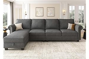 Nolany Convertible Sectional Sofa L Shape Couch with Reversible Chaise 4 Seat Sectional Sofa Couch for Small Space Dark Grey