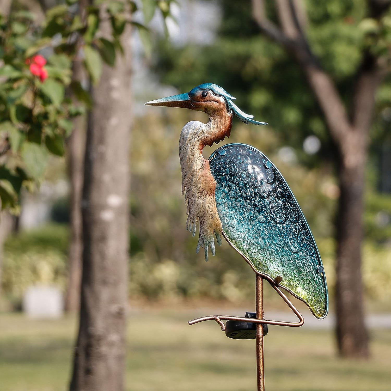 TERESA'S COLLECTIONS Garden Ornaments Outdoor Gifts for Christmas Decorative Glass Blue Heron Solar Stake Light - Image 4