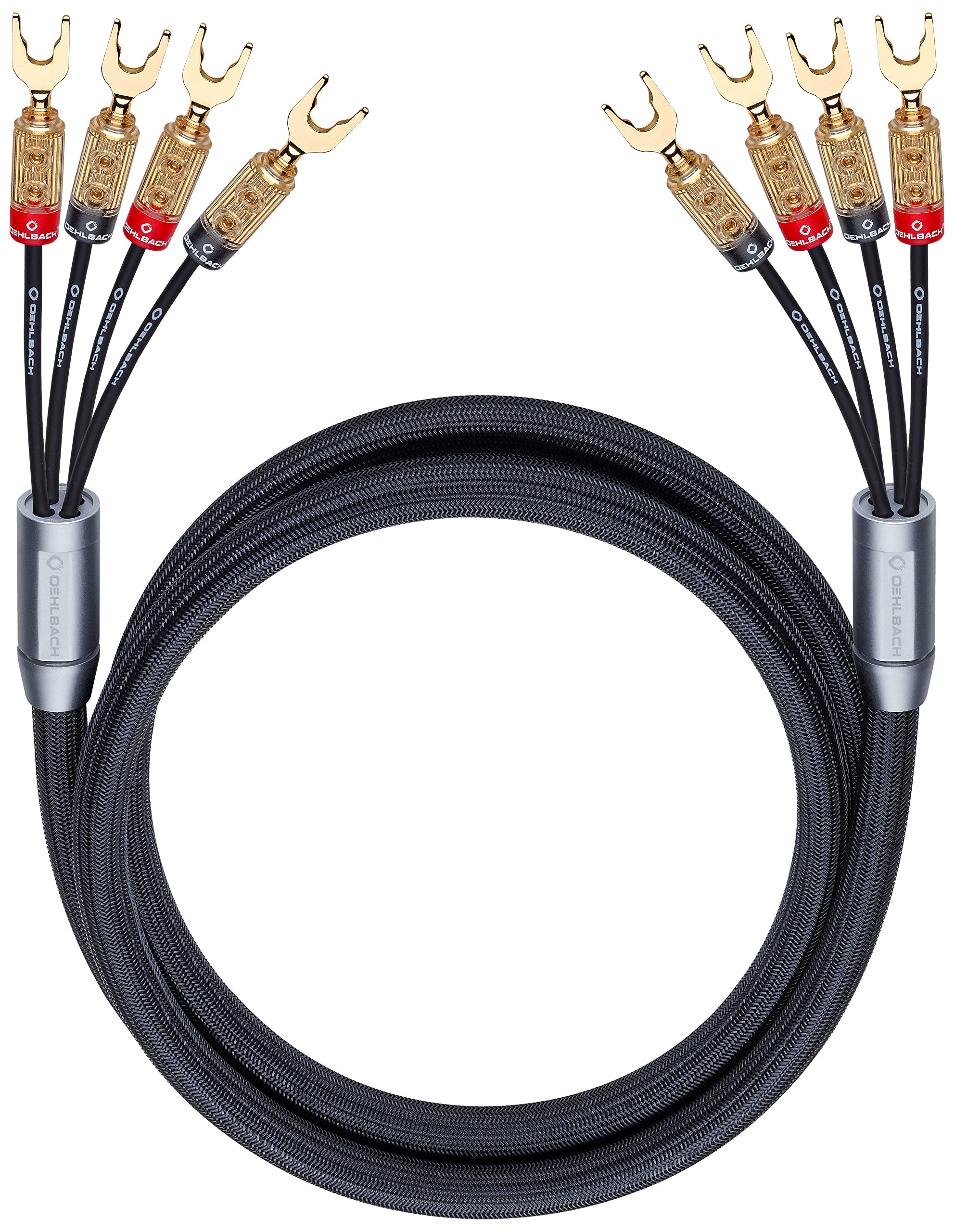 Oehlbach XXL Fusion Four 4 200 High-End Bi-Amping Speaker Cable Set with Cable Lug Connector Made in Germany 2 x 2 m Black