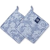 Pot Holders for Kitchen | Heat Resistant Pads | Set of 2 | Hot Dish Holder Sets | 8x8 in |for Cooking, Baking, Grilling, Microwave & BBQ, Chambray Blue by Encasa XO