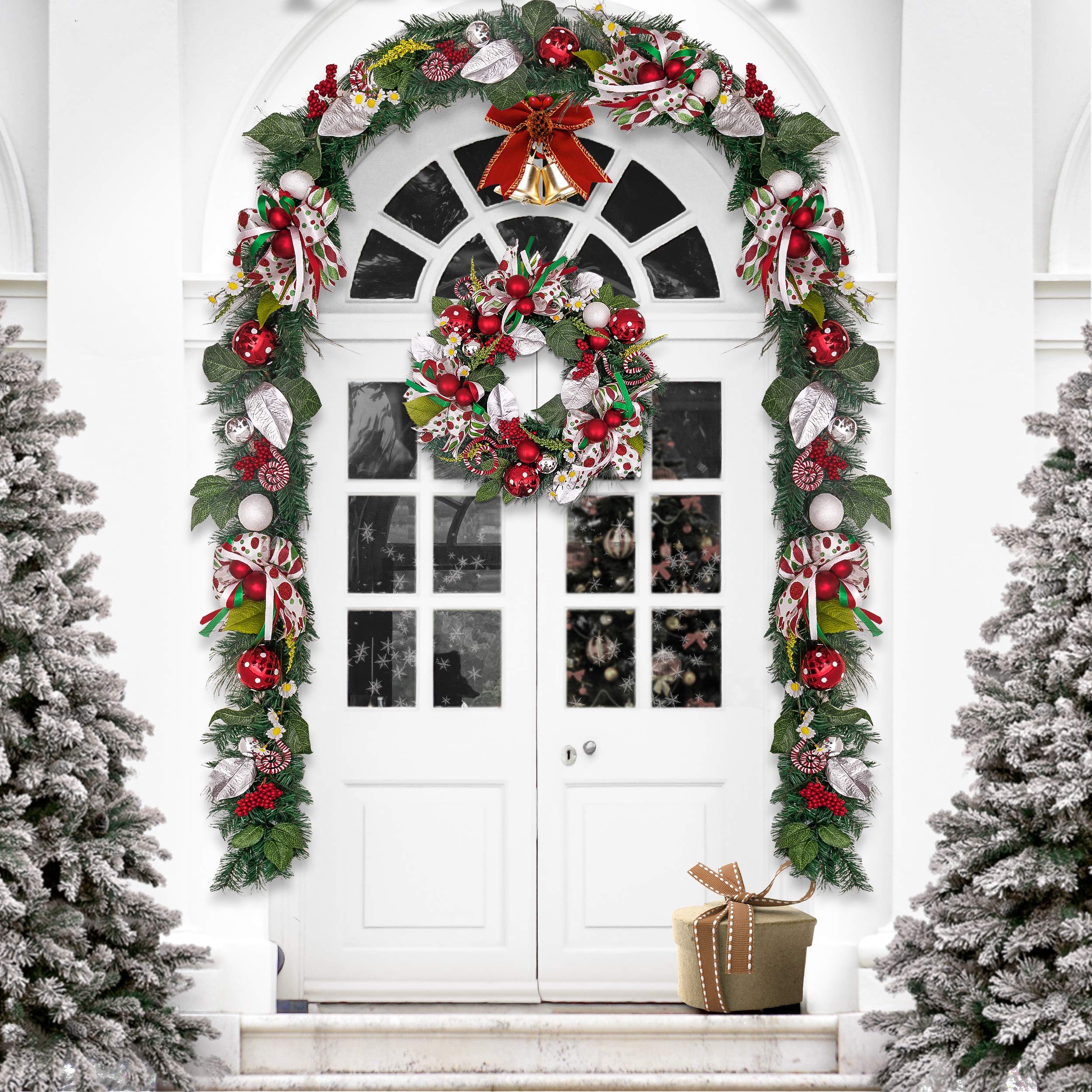 Valery Madelyn Pre-Lit 6 Feet/72 Inch Delightful Elf Christmas Garland with Ball Ornaments, Berries, Candy Canes, Ribbons and Flowers, Battery Operated 20 LED Lights